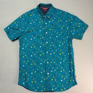 Union Bay Men's Casual Teal Short-Sleeve Mexican Fiesta Printed Shirt Size Small